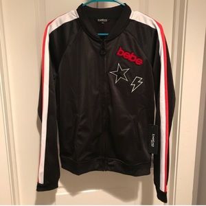 NWT Bebe Embroidered Satin Track/ Bomber Jacket